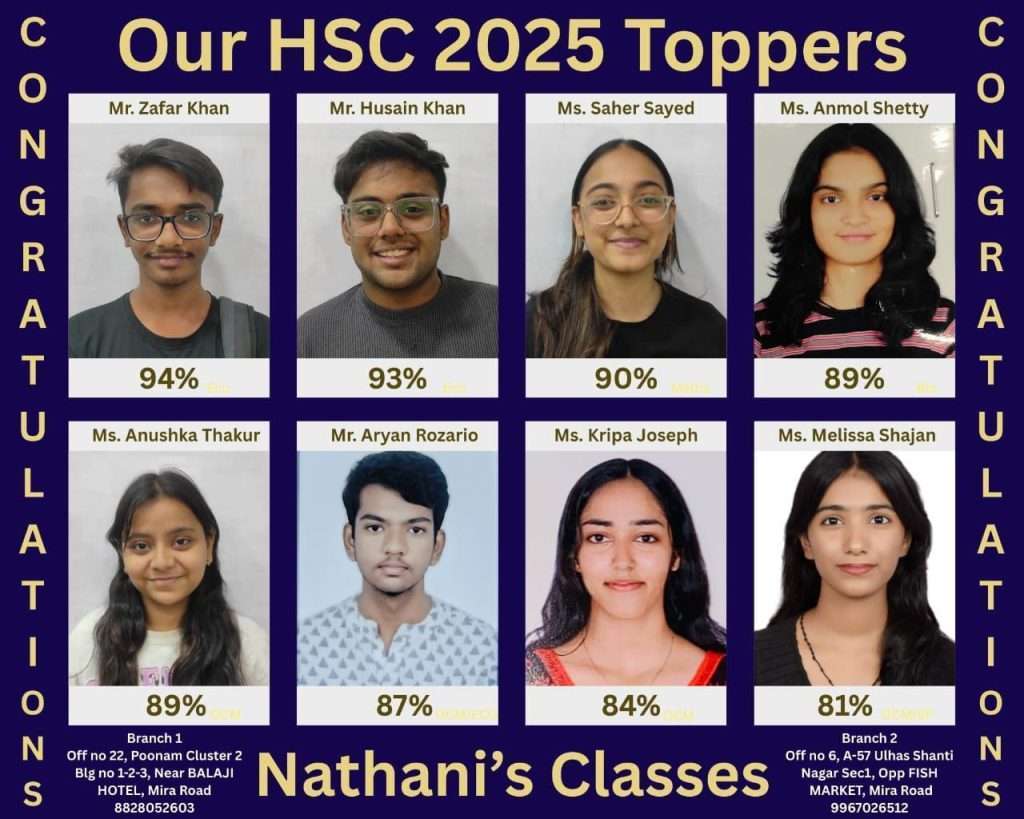 Nathani's Classes - HSC 2025 Topper List.