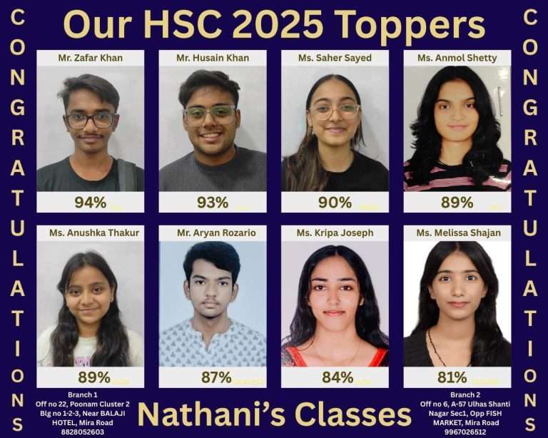 Nathani's Classes - HSC 2025 Topper List.
