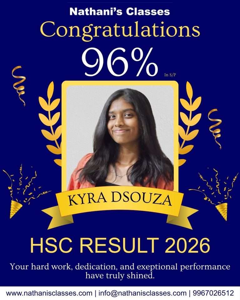 HSC 2026 Toppers Saeel Kasalkar and Kyra D'Souza from Nathani's Classes with 96% marks and FYJC Science & Commerce admissions open in Mira Road.